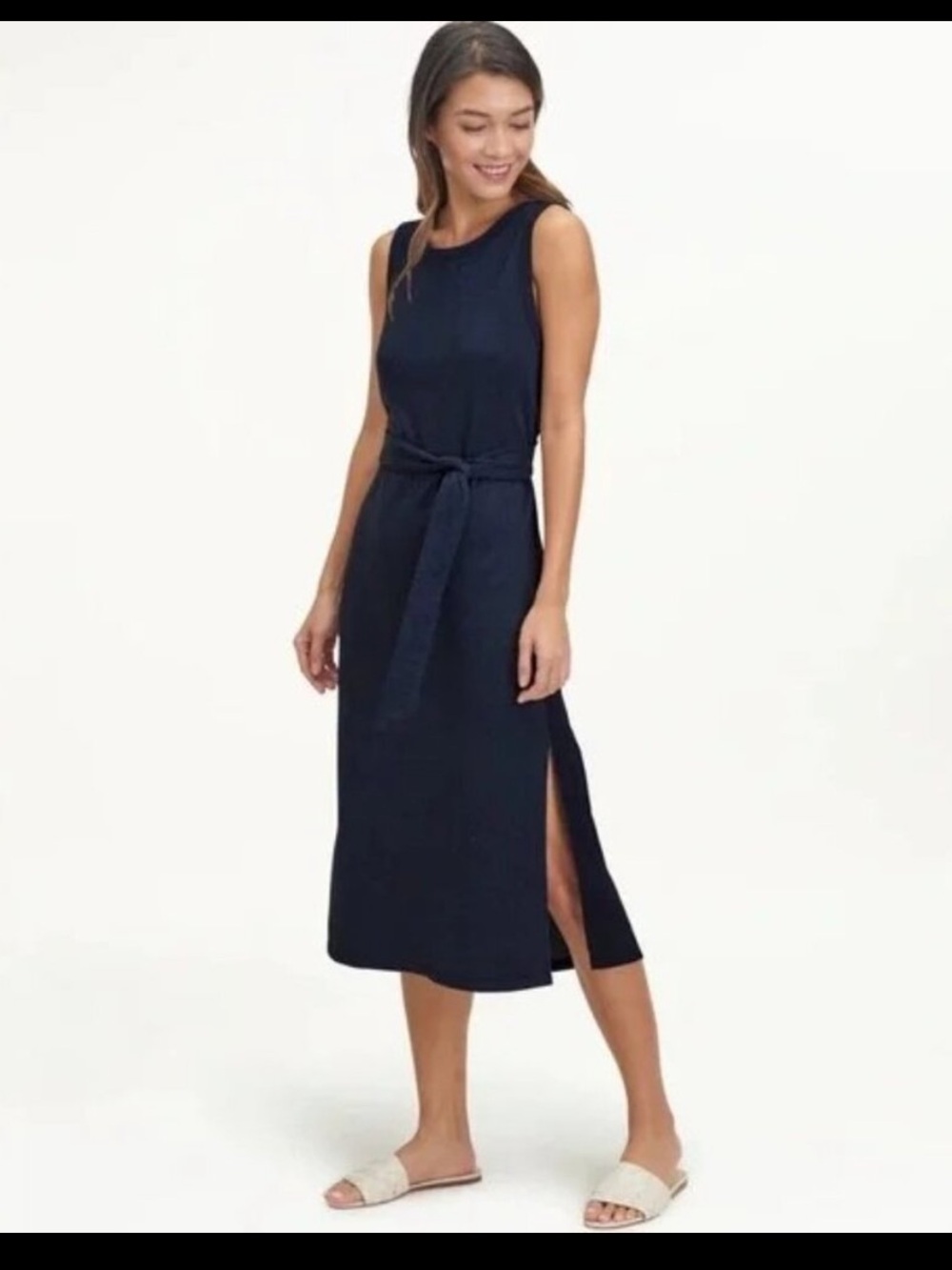 Splendid navy blue dress with tie